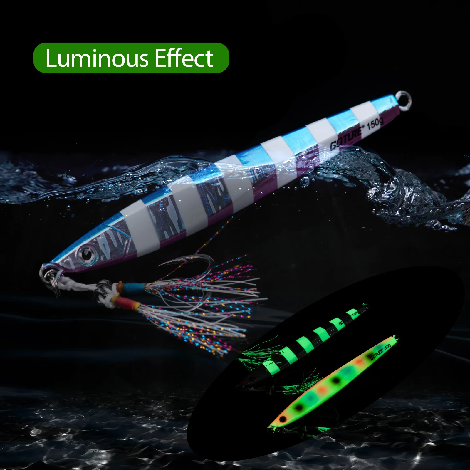 Goture Slow Jigging Lure Luminous Metal Jig Fishing Bait 80g/100g/150g/200g Fast Fall Sinking Jig Lure for Sea Fishing