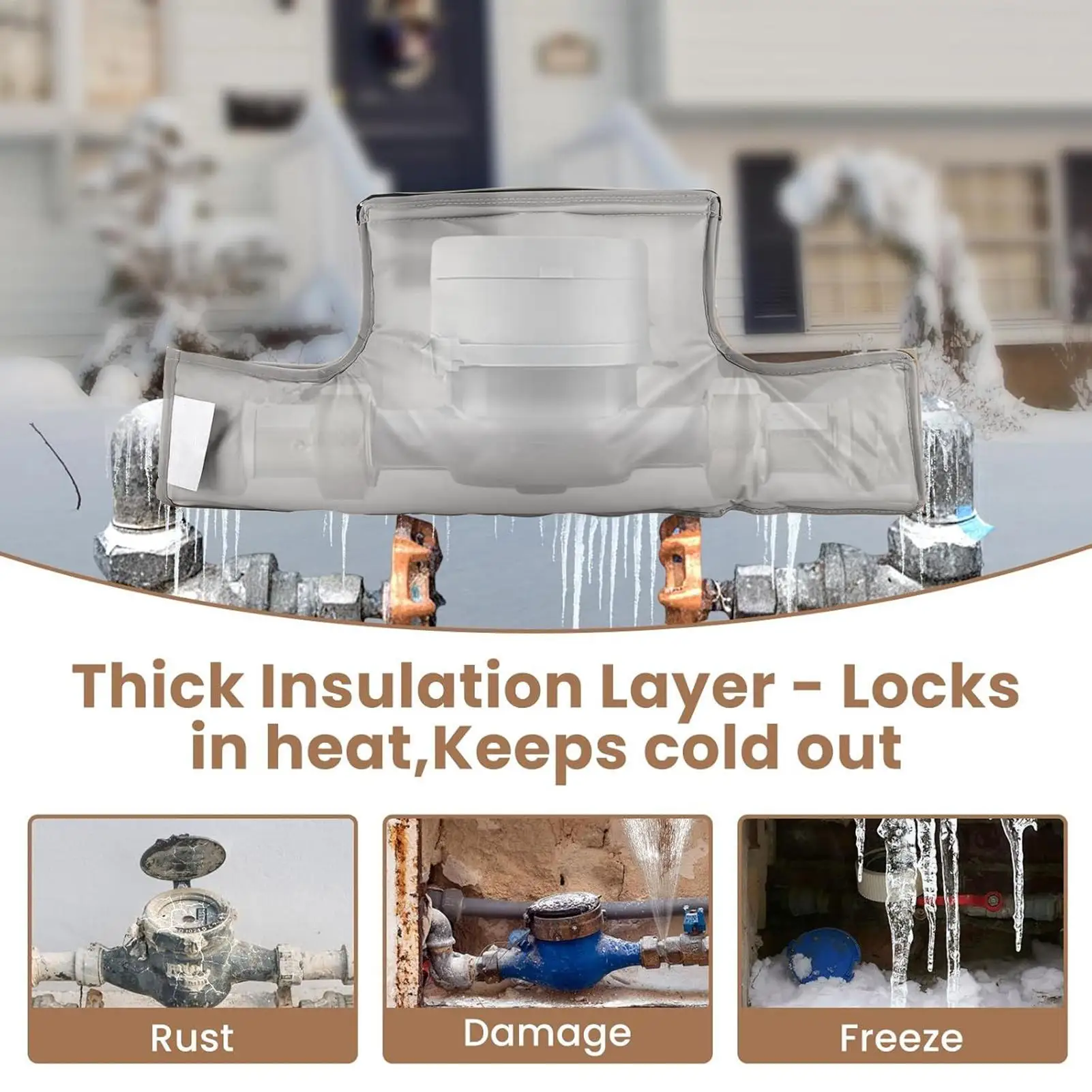 غطاء عداد المياه المعزول واقية قابلة لإعادة الاستخدام مقاومة للصقيع أنابيب المياه الشتوية غطاء للحماية من تجميد أصحاب المنزل المستأجرين