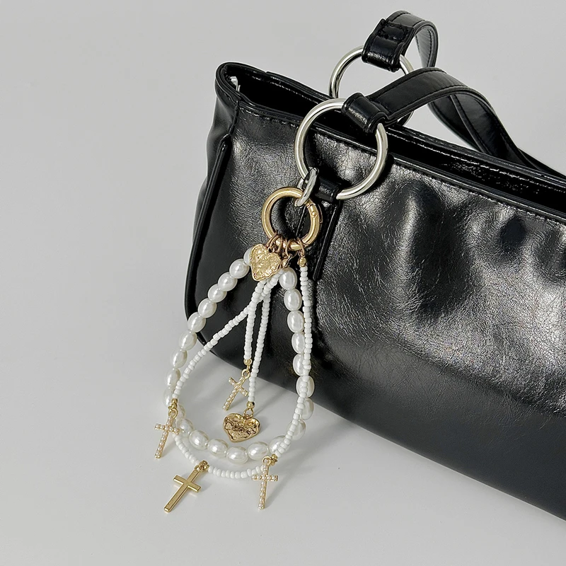 Pearl Bag Chain Strawberry Love Heart Bow Pendant Chain Strap For Bags Multi-layer Bag Chain Handbag DIY Decor Accessories