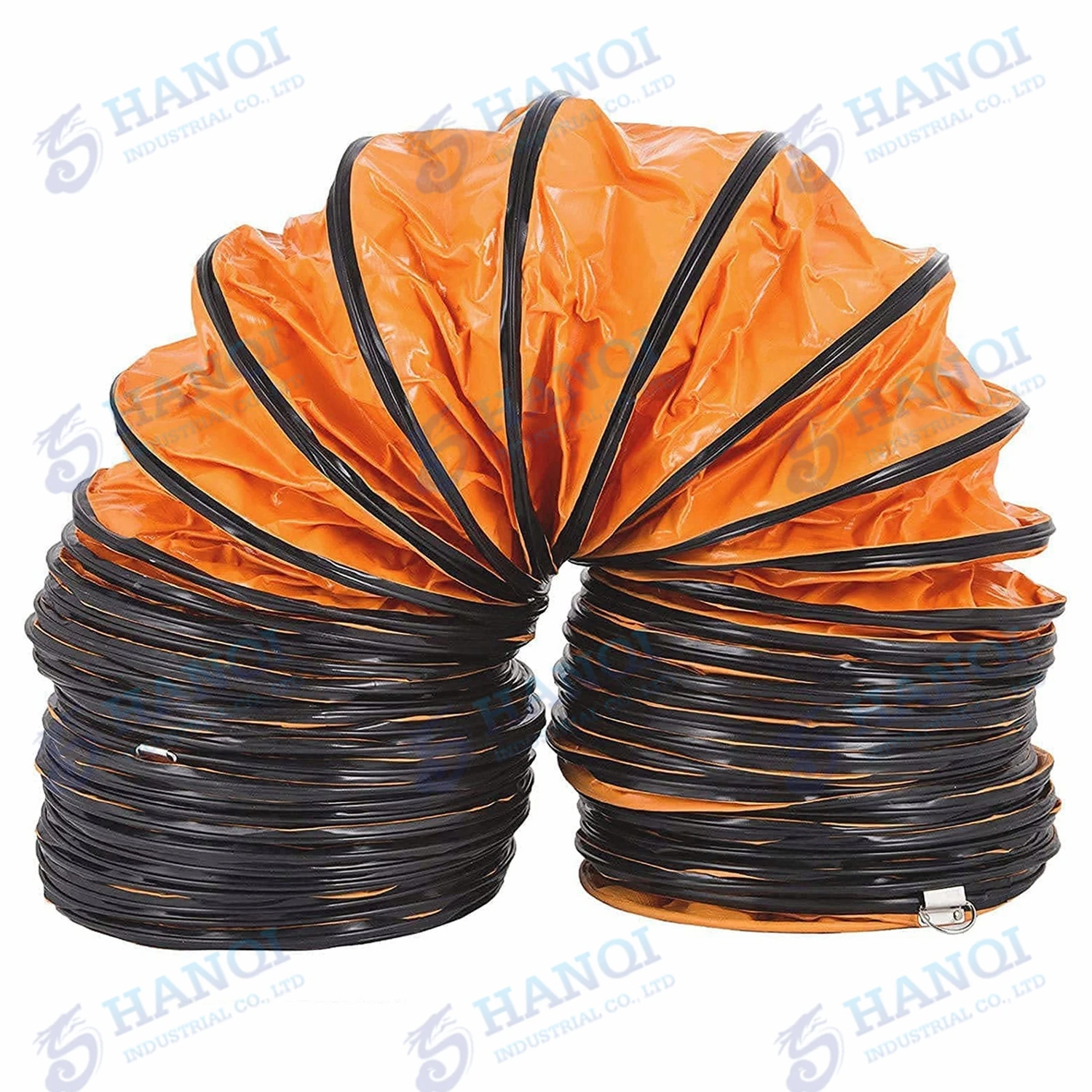 Duto de ar de ventilação com anéis de suspensão de aço inoxidável para mineração e túnel retardador de fogo antiestático PVC flexível