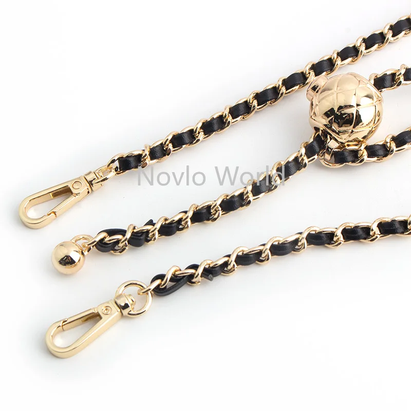 Adjustable Length Chain Small Gold Bead Metal Leather Shoulder Strap for Crossbody Bags Handbags Backpack Decorative Accessories