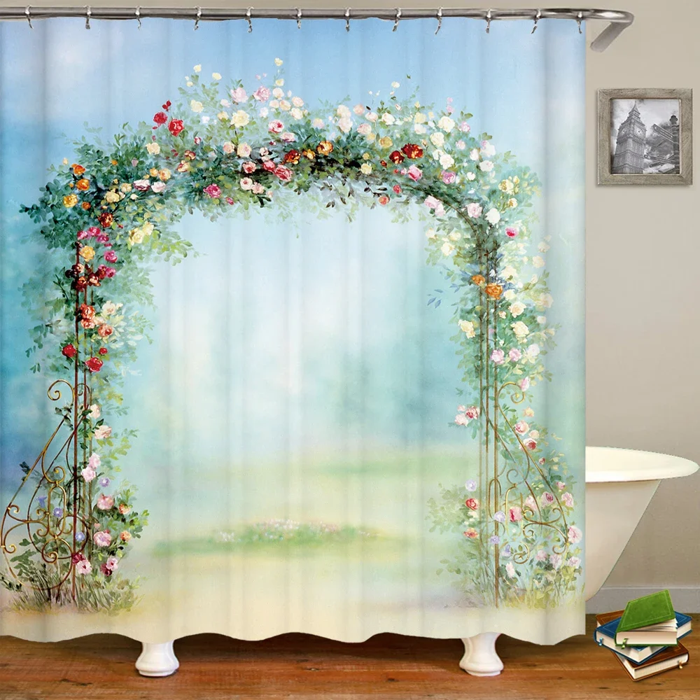 Flowers style Shower Curtain Colorful Floral 3D Printed Shower Curtain With Hook Polyester Waterproof Home Decor Curtain 180x180