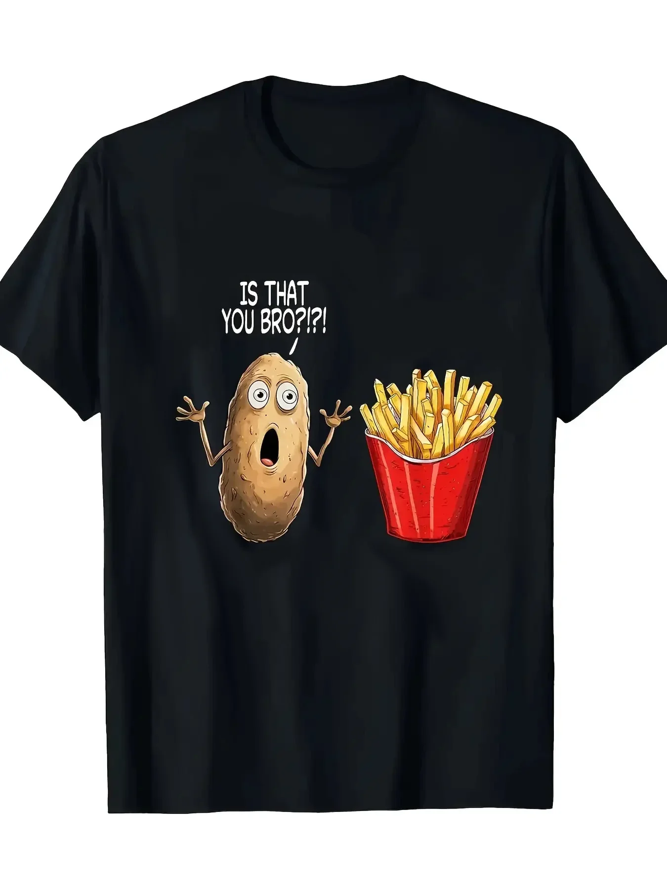 Humorous 'Is It You, Bro?' Potato Chip Pattern Cartoon Print Women T-Shirt Casual Breathable Crew Neck Regular Comfort Women Tee