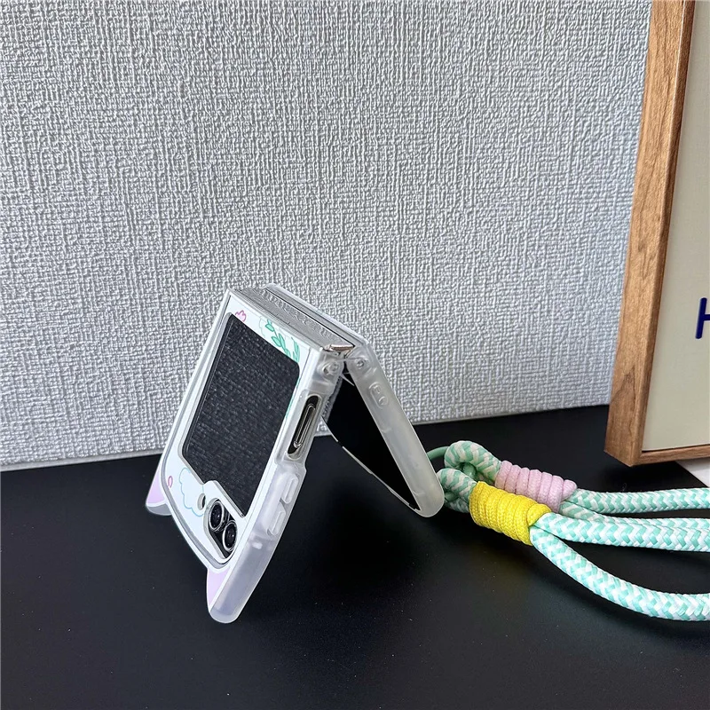 Дорожный Чехол для телефона с милыми кошачьими ушками для Samsung Galaxy ZFlip3 ZFlip4 ZFlip5 ZFlip6, Жесткий Чехол из поликарбоната для Z Flip 6, чехол