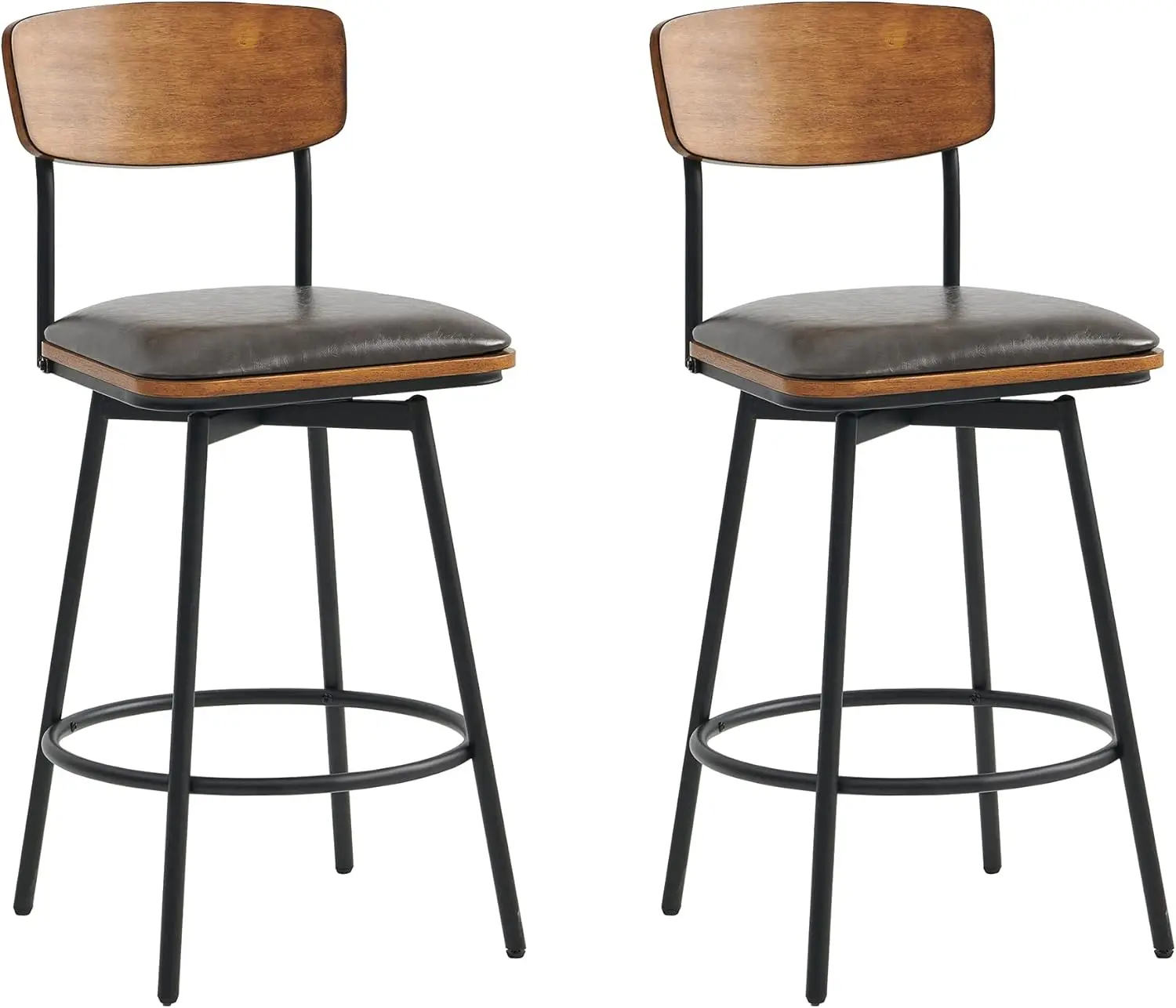 Chita Swivel Counter Height Bar Stools With Back, Faux Leather Upholstered Barstools Set Of 2, 27