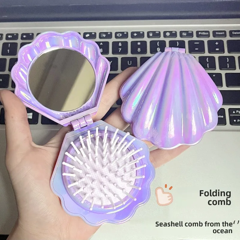 Peine de concha plegable portátil, peine de peluquería perlado con revestimiento eléctrico, peines de Airbag, herramientas profesionales de peluquería, 1 ud.