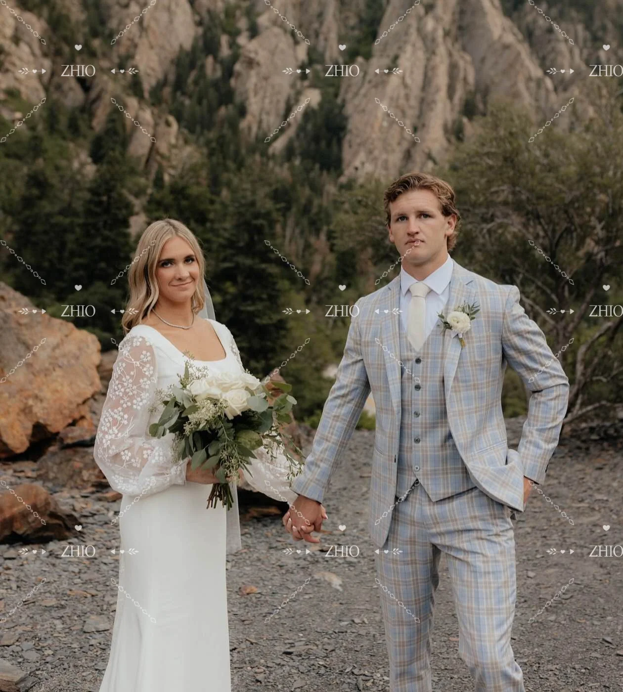 ZHIO فستان زفاف بسيط بياقة مربعة وأكمام طويلة حورية البحر فستان زفاف نسائي أمريكي مخصص أنيق فيستدو دي نوفيا