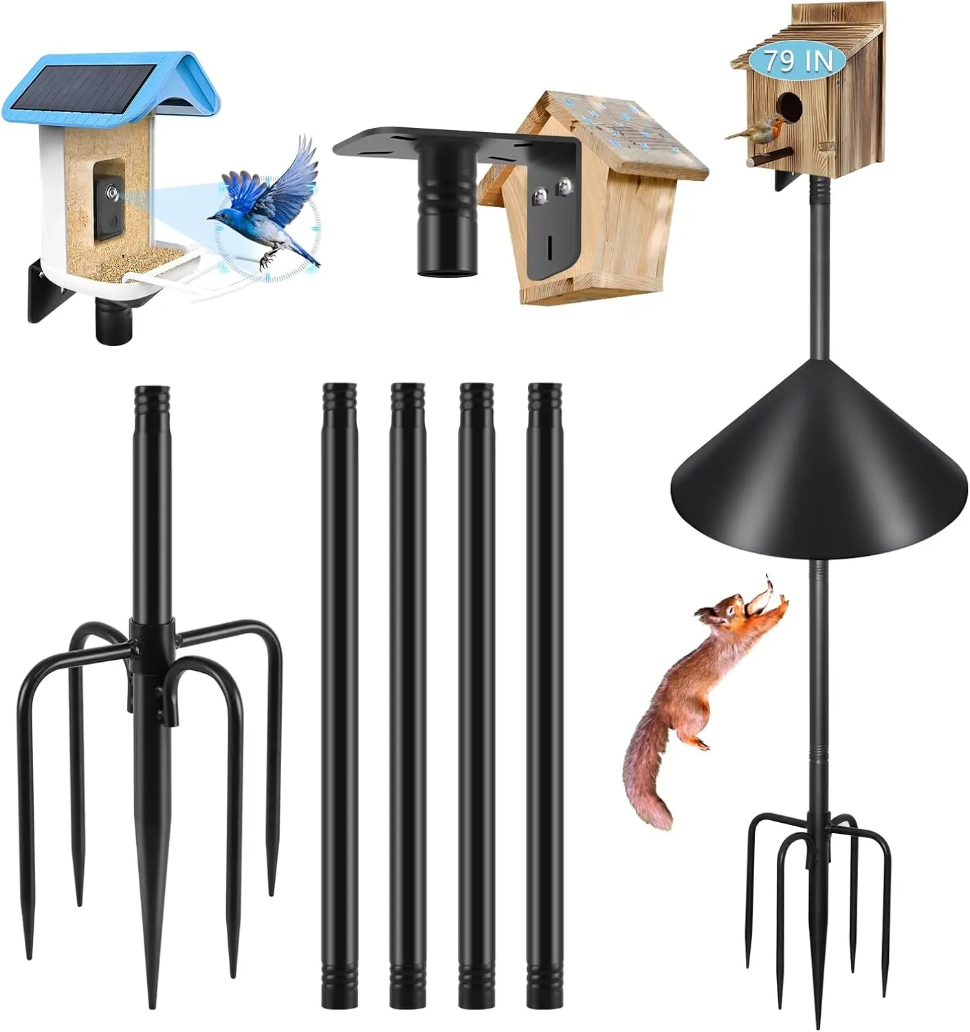 Smart Bird Feeder Pole Squirrel Proof 79 Inch Bird House Poles for Outdoors Squirrel Baffles for Bird Feeders 1 Inch Diameter