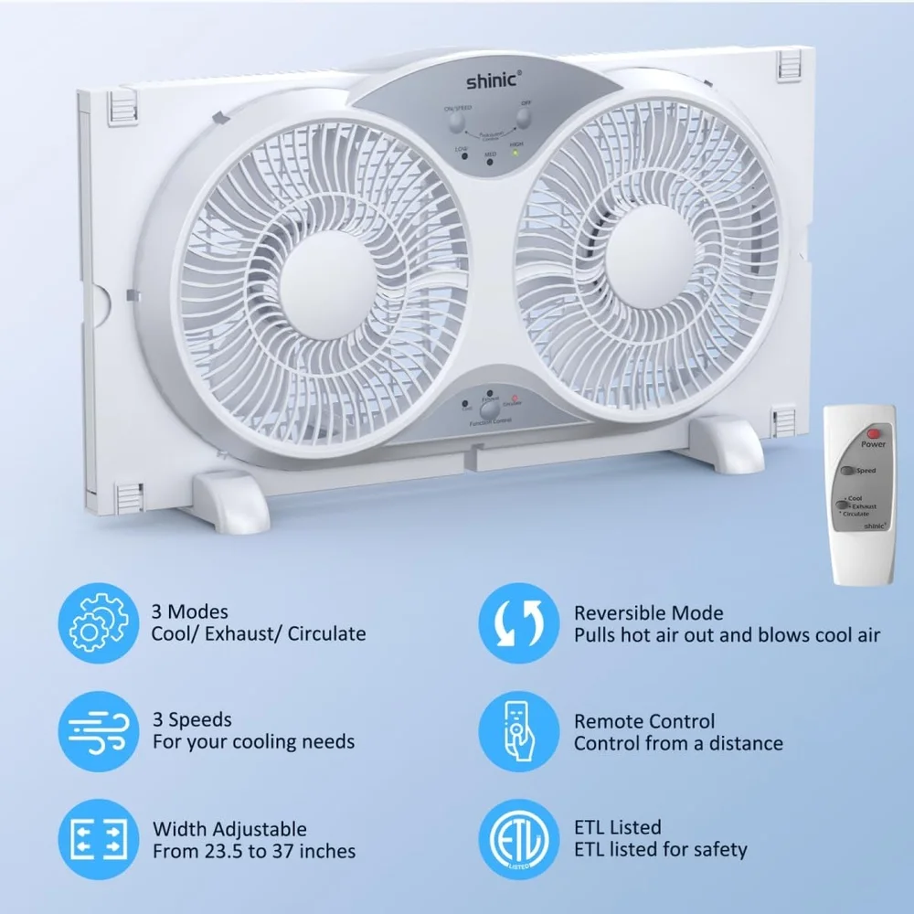 مروحة نافذة قابلة للعكس، شفرات مزدوجة محمولة مقاس 9 بوصات، مروحة عادم هادئة، جهاز تحكم عن بعد كامل، ثلاث سرعات، حمام المطبخ المنزلي