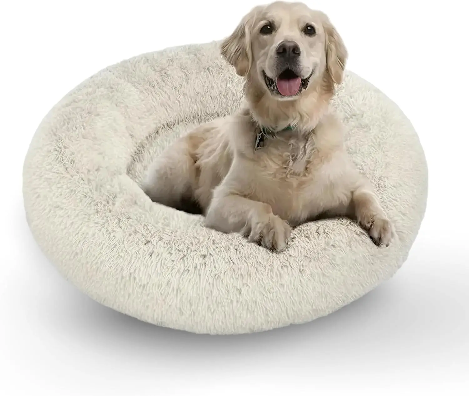 

Calming Plush Donut Pet Bed with Removable Cover, Joint Support for Dogs and Cats, Large 36" Beige