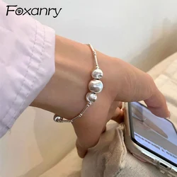 Foxanry Silver Color Geometric Beaded Bracelet For Women Girls Creative Design Simple Fashion Personality Birthday Jewelry Gifts