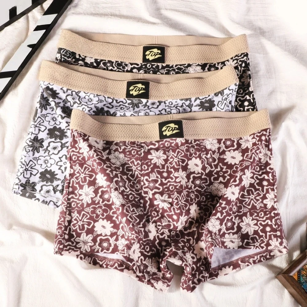 

Винтажные мужские трусы-боксеры больших размеров, винтажные трусы-боксеры со средней талией и цветочным принтом, трусы-боксеры, нижнее белье для мужчин