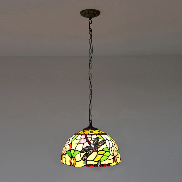 12- Inch Tiffany Style Hanging Pendant Lamp Fixture Dragonfly Stained Glass Hanging Lighting With 1 Lights