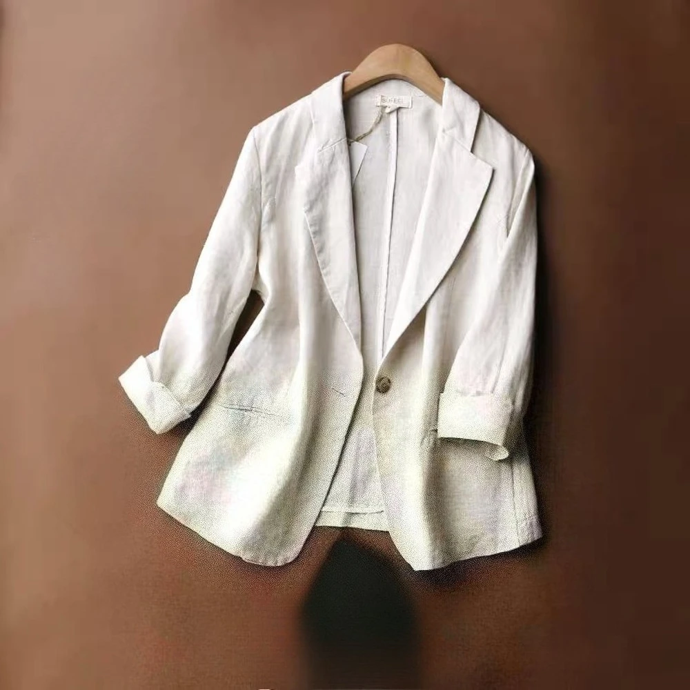

Thin Blazers Cotton Linen Streetwear Casual Vintage Coat Women Jackets Autumn Outerwear Fashion Clothes Women Clothing