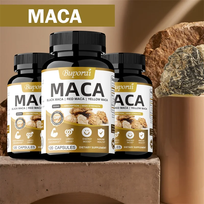 

Maca Root Capsules - With Black + Red + Yellow Maca Root Extract, Promote Energy, Mood, Stamina & Performance Supports