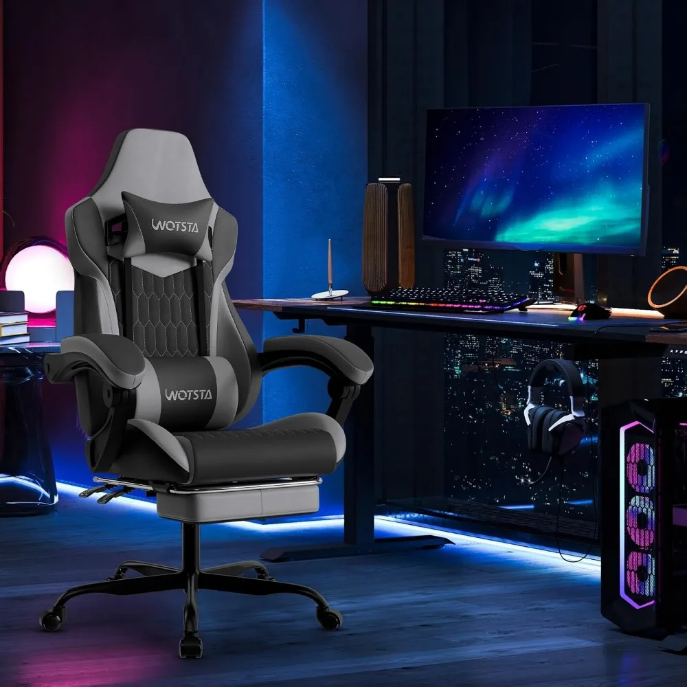 Ergonomic PVC Leather Gaming Chair with Footrest, Adjustable Lumbar Support for Comfortable Video Gaming view 2