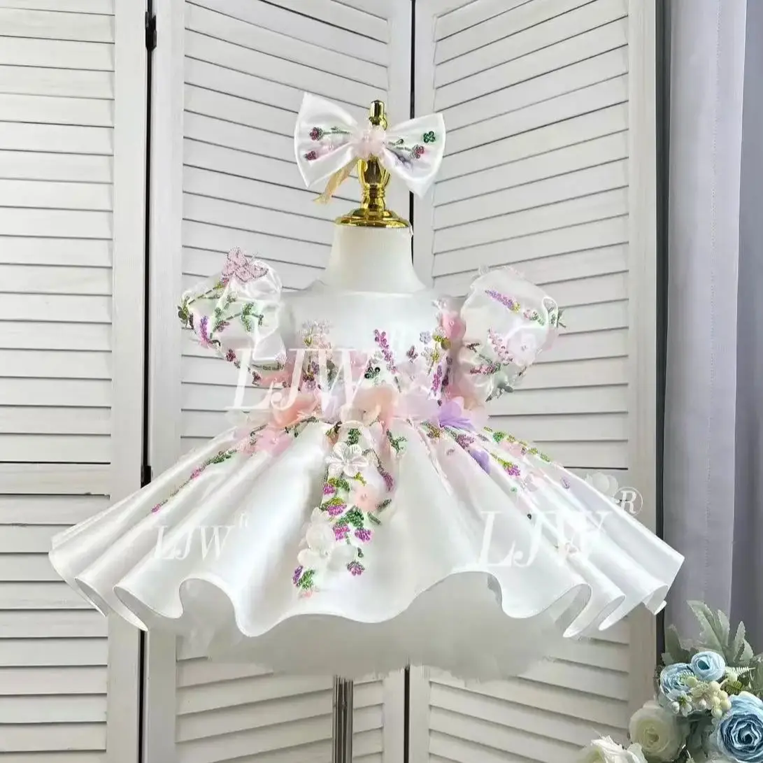 Dreams elegant Flower-adorned Spring Summer  Flower Girl Dress Charming  embroidered satin Birthday Party Wedding Ball GownsBapt