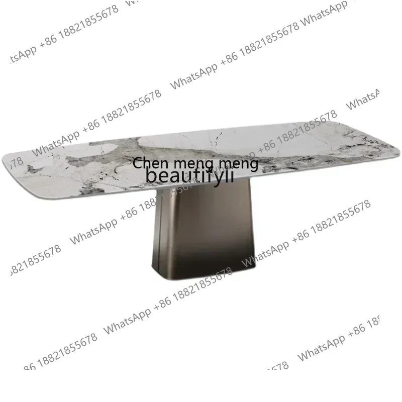 ss7486 Italian light luxury rock slab dining table rectangular marble small apartment dining table and chair combination New Lig