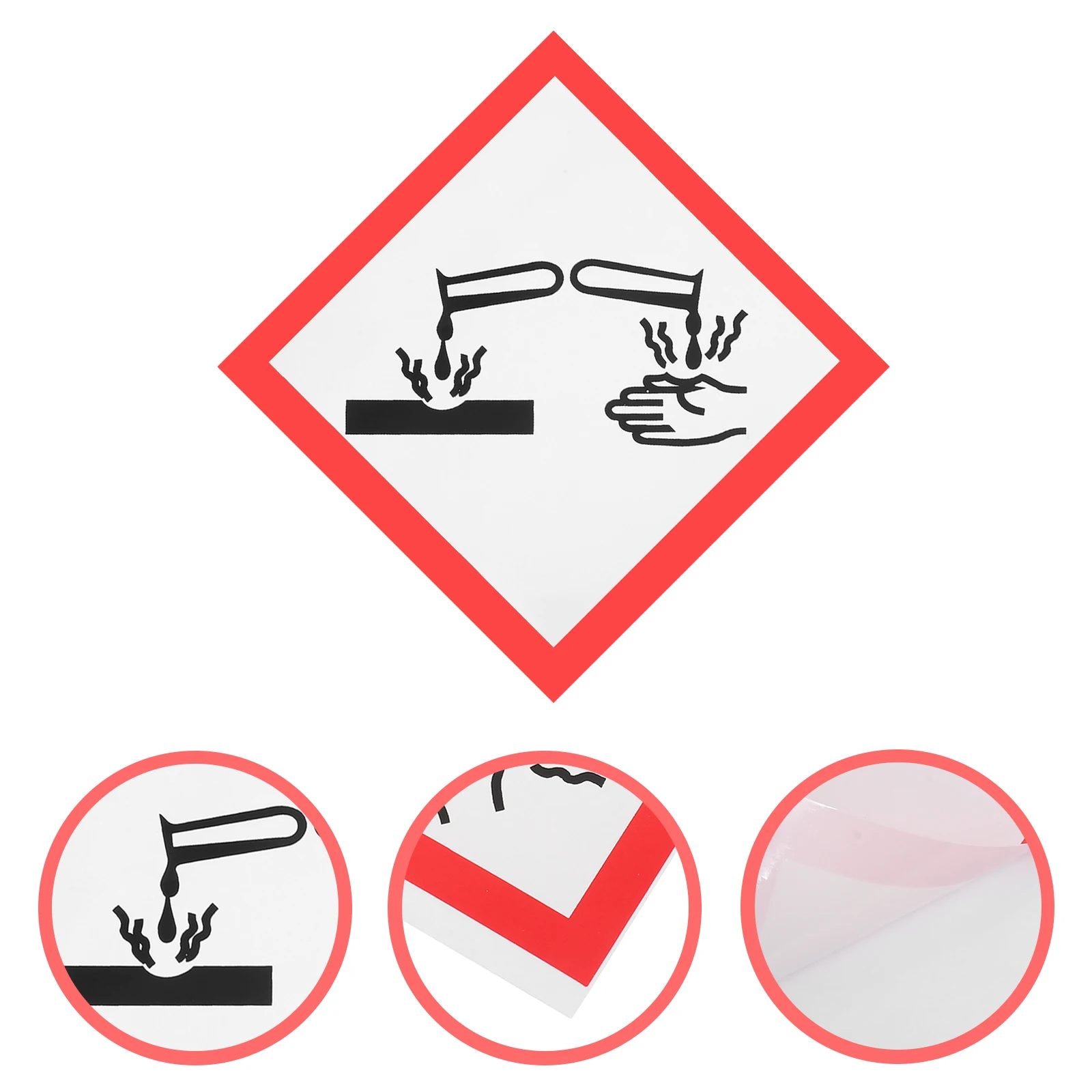 

Corrosive Safety Sign Sticker PVC Material Self Adhesive Warning Tags Hazmat Placard Danger Decal Oil Resistant Various Sizes