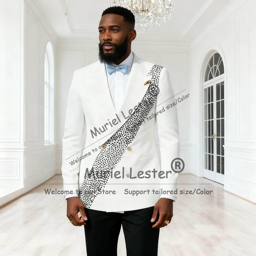 

Diamond Beaded Stones Suit Attire For Men 2 Pieces Sets Double Breasted Prom Blazer Customized Groom Formal Party Tuxedos Luxury