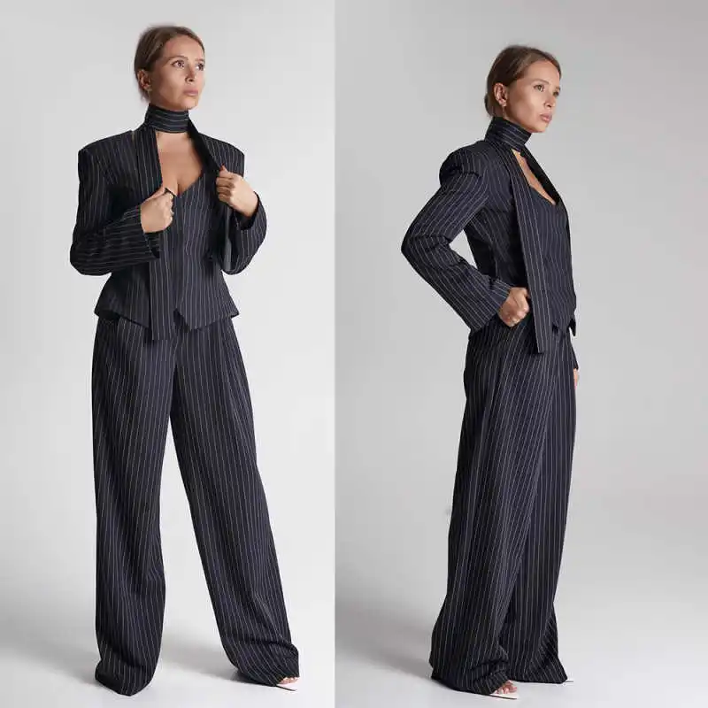 

Simple Women Stripe Blazer Fashion Celebrity Mini Jacket Designed Graduation Gown 3 Pieces Casual Prom Dress Customized