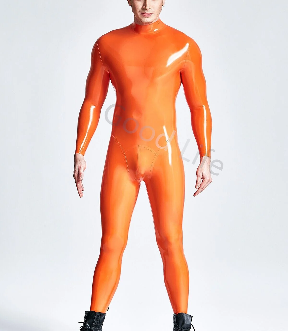 

Natural latex catsuit no zip neck entry 3D crotch latex unitard no zip entire catsuit latex rubber bodysuit no socks