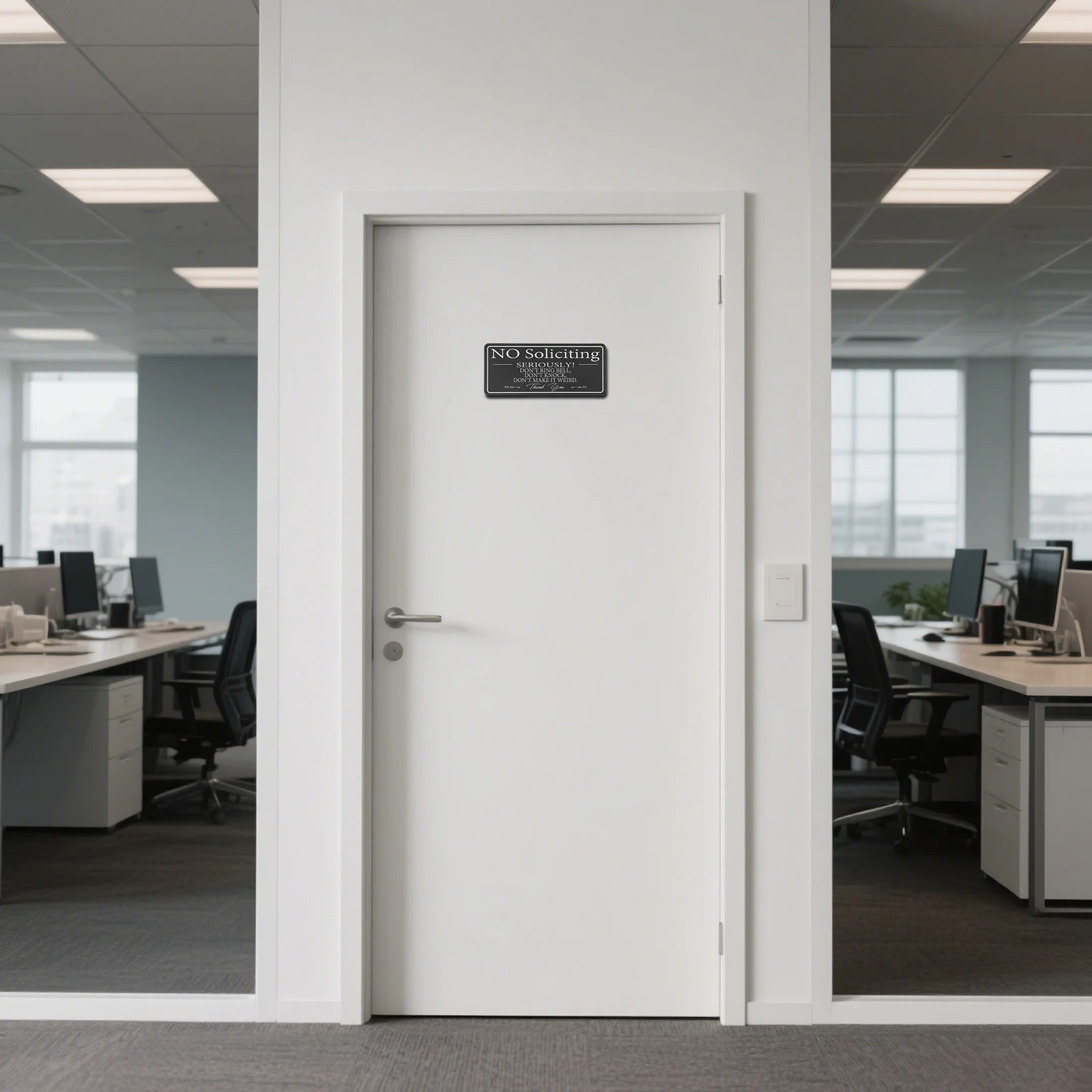 

Self-Adhesive No Soliciting Door Sign Acrylic Waterproof Minimalist Entryway Plate for Office Home Use Outdoor Indoor Surface