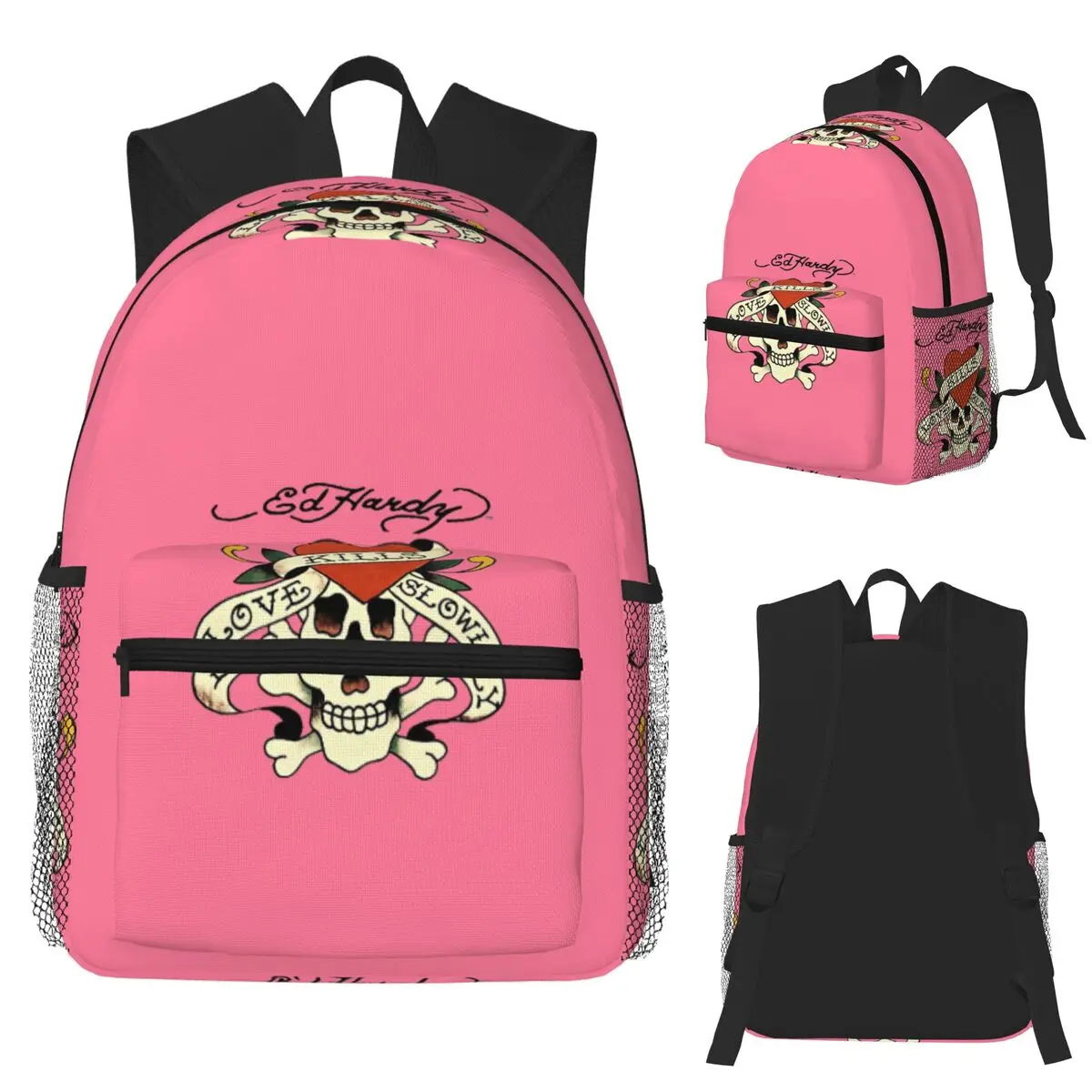 Ed Hardy Love Kills Slowly Student Backpack School Bag Hiking Travel Daypack for Men Women Bookbag Shoulder Bags