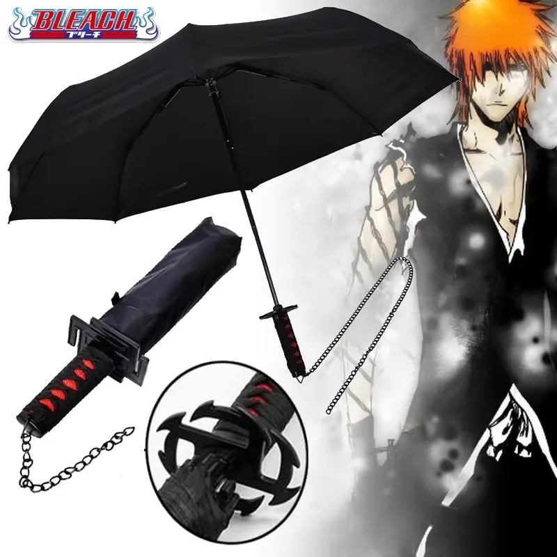 Anime Bleach Katana Umbrella UV Blocking Black Parasol Kurosaki Ichigo Sword Real Size Japanese Katana Sabre Umbrella Parasol