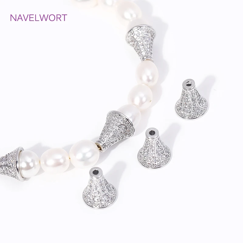 18K Gold Plated Inlaid Zircon Conical Beads Caps Tassel Caps,Separators For Beads,DIY Bracelet Earring Jewelry Making Fittings