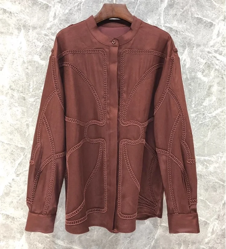 100% 리넨 셔츠, 2025 용수철 디자이너 패션 스타일, 기하학적 패턴 자수, 긴팔, 베이지 카키, 루즈 셔츠 XL