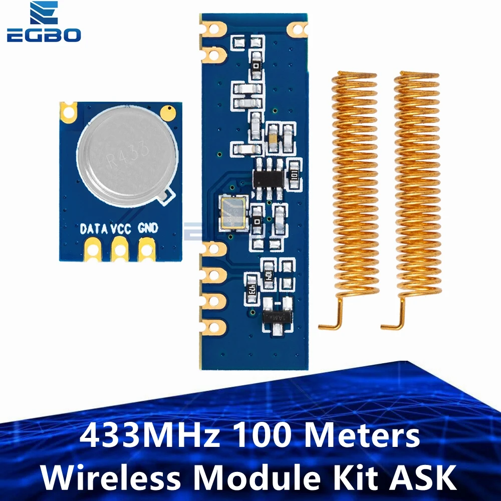 EGBO 1Set 433MHz 100 Meters Wireless Module Kit ASK Transmitter STX882 + ASK Receiver SRX882 + 2Pcs Copper Spring Antenna