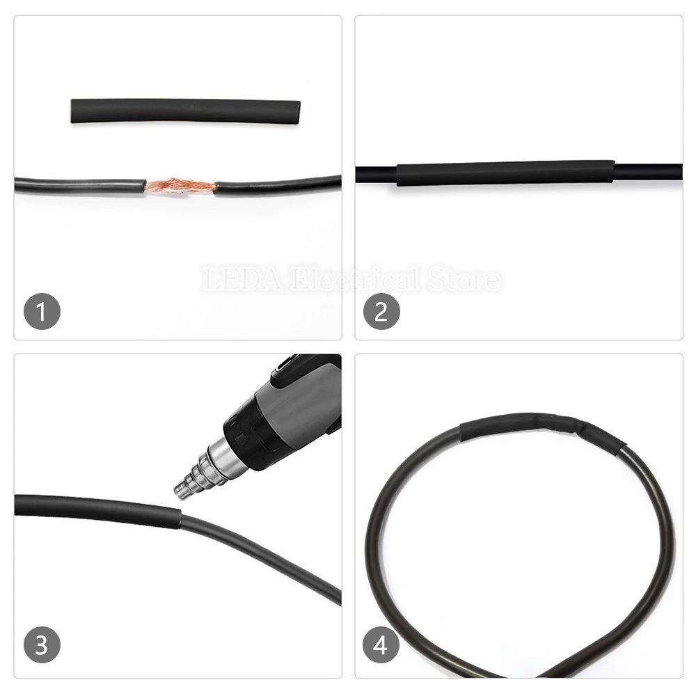 300Pcs/Box Shrinkage 3:1 Black White Heat Shrink Tube Kit Shrinking Assorted Polyolefin Insulation Sleeving Tubing Wire Cable