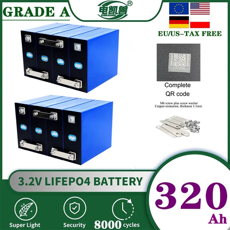 Original Grade A 320Ah LiFePO4 3.2V rechargeable battery suitable for DIY 12V 24V 48V caravan marine solar energy system no tax