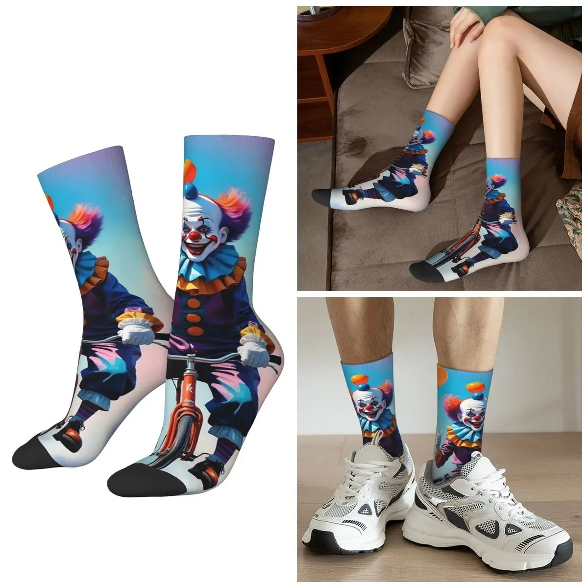 

Всесезонные велосипедные носки с принтом клоуна, носки в стиле Харадзюку, забавные чулки для мужчин и женщин, подарки