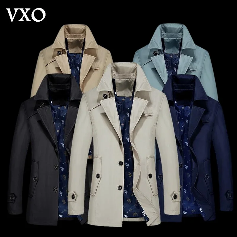 

VXO High Quality Trench Coat Men Fashion Brand Jacket Brand Autumn Jacket Self-Cultivation Solid Color Overcoat Casual Outwear