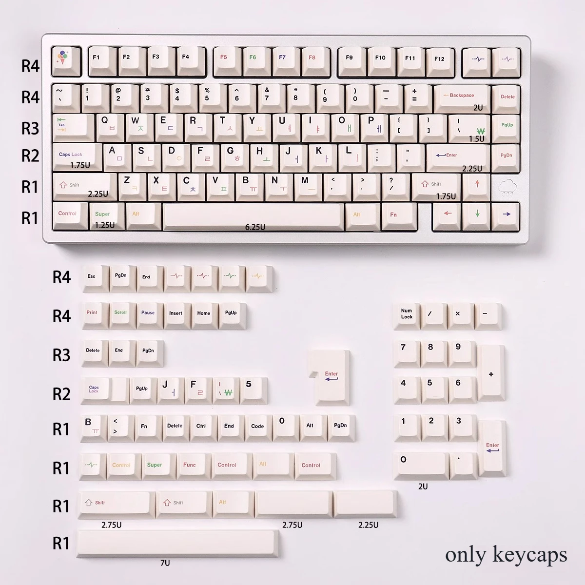 

Cream White Korean Keycaps PBT Cherry Profile Sublimation White Keycaps for 61/64/68/75/87/98/99/104 Gaming Mechanical Keyboard