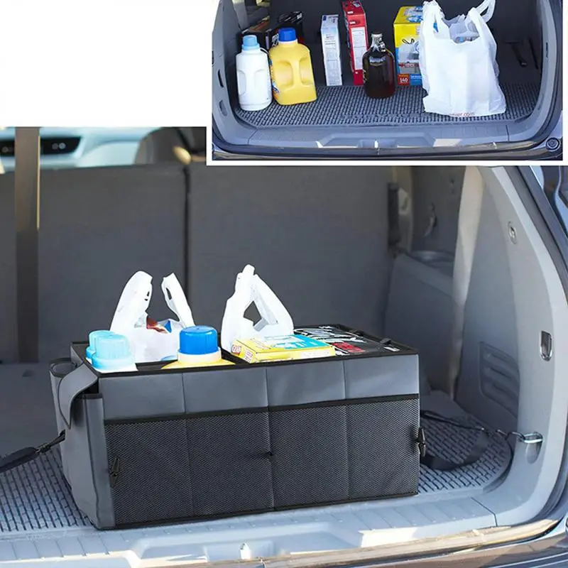 67L Car Trunk Organizer Multi Compartment Trunk Box Auto Storage Box Securing Straps With Side Pockets Car Supplies