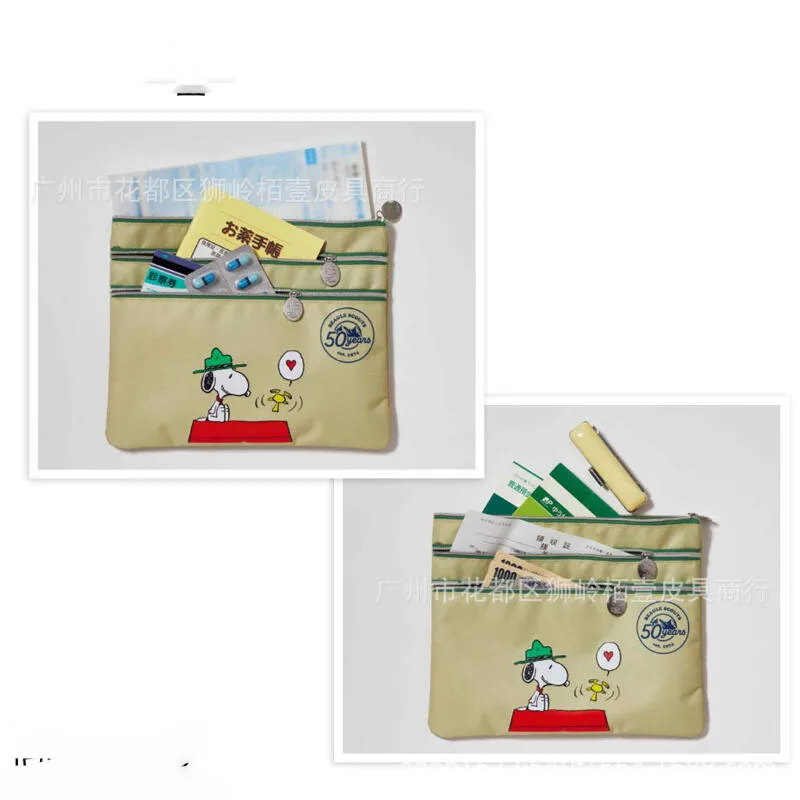 Kawaii Snoopy Cartoon Handbag Multi-Layer Document Storage Pouch Paper Certificate Organizer Daily Office School Souvenir Gift