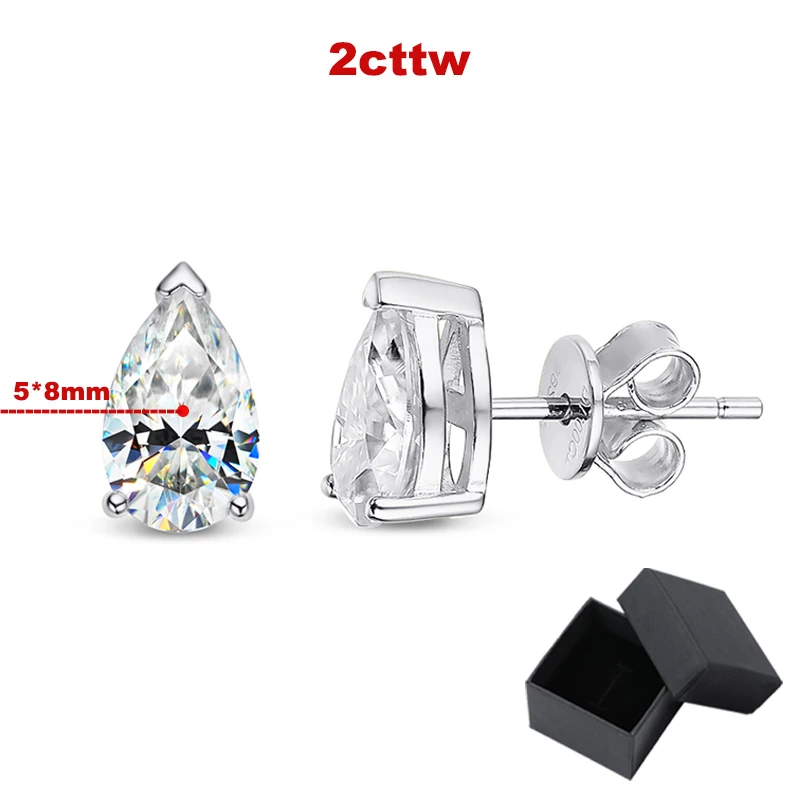 Smyoue Rhodium Plated 1ct D/G Color Pear Cut Moissanite Stud Earring for Women Classic Wedding Jewelry 100% S925 Sterling Silver