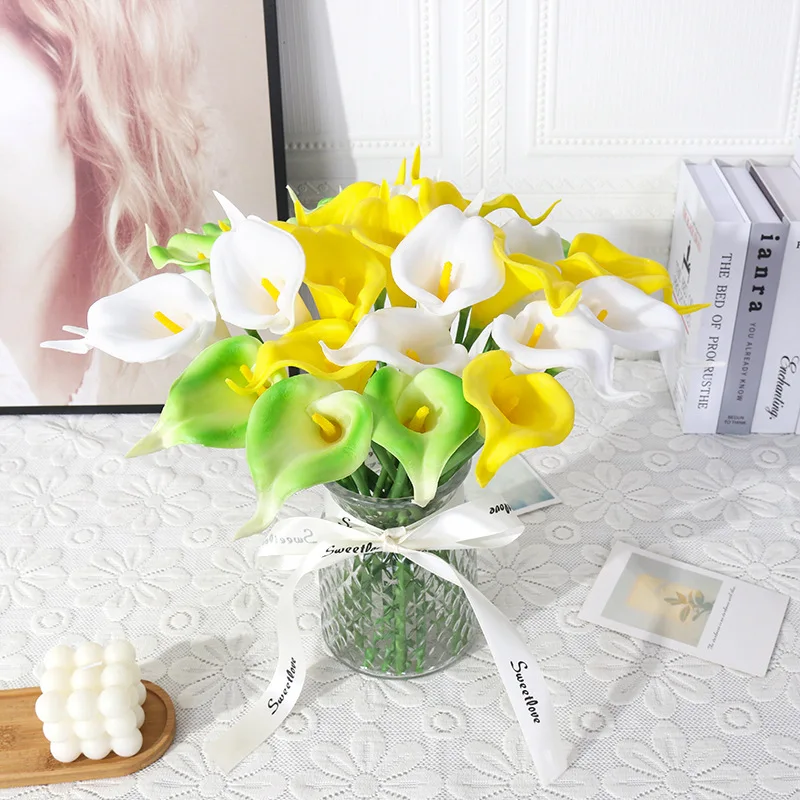 5/10pcs weiße Calla Lilie künstliche Blumen echte Berührung Hochzeits strauß Braut dekoration Party Wohnkultur Pu gefälschte Blumen – Detail 6