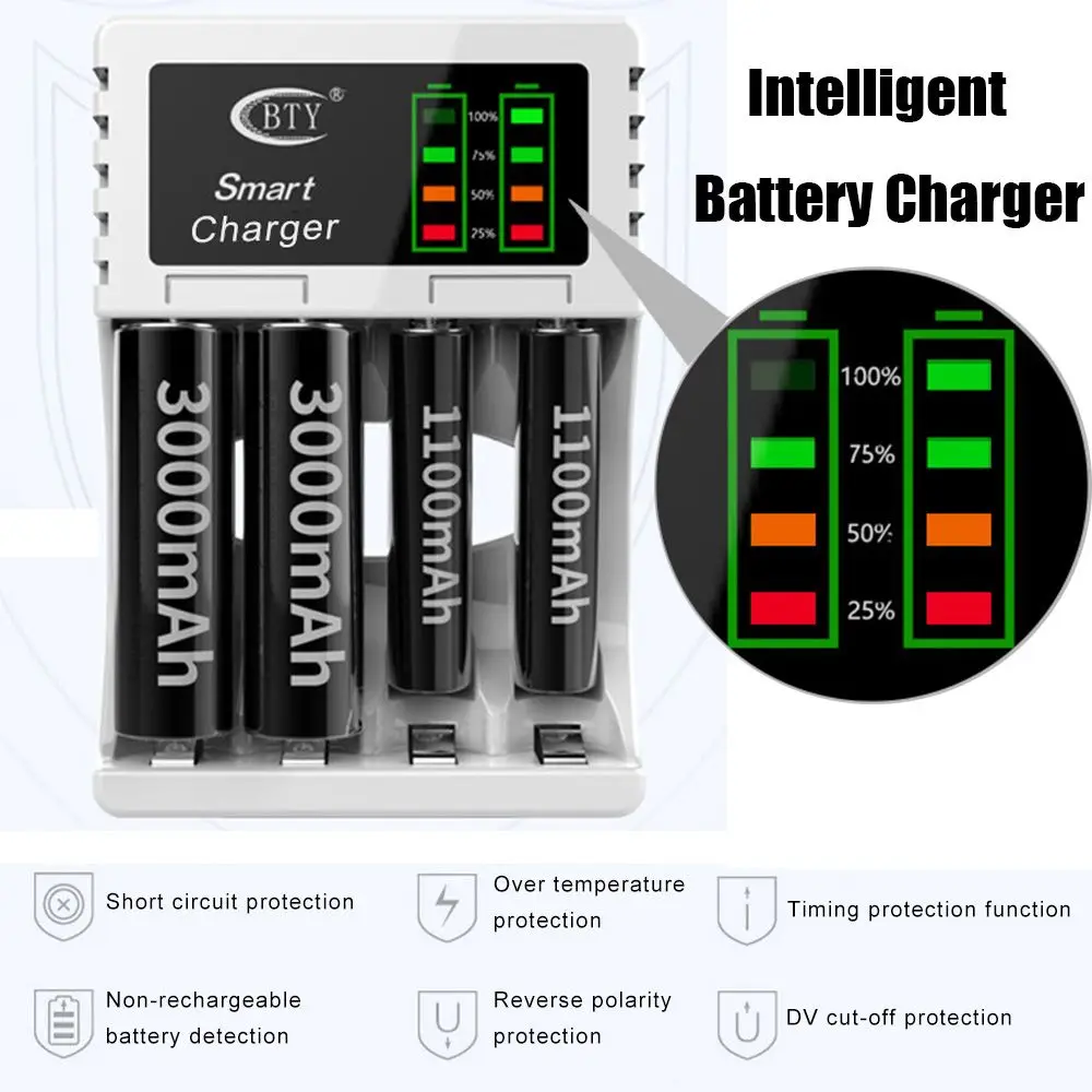 LED Indicator 4 Slot Fast Charging Dock Adapter Intelligent Battery Charger For AA AAA NI-CD NI-MH Rechargeable Batteries