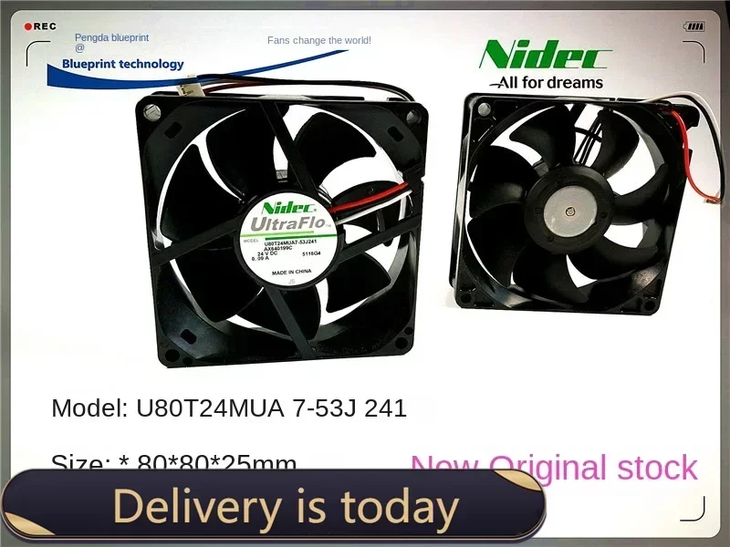 

New Nidec U80T24MUA7-53J241 8025 Hydraulic 8cm 24V Chassis Variable Frequency Cooling Fan 80*80*25MM