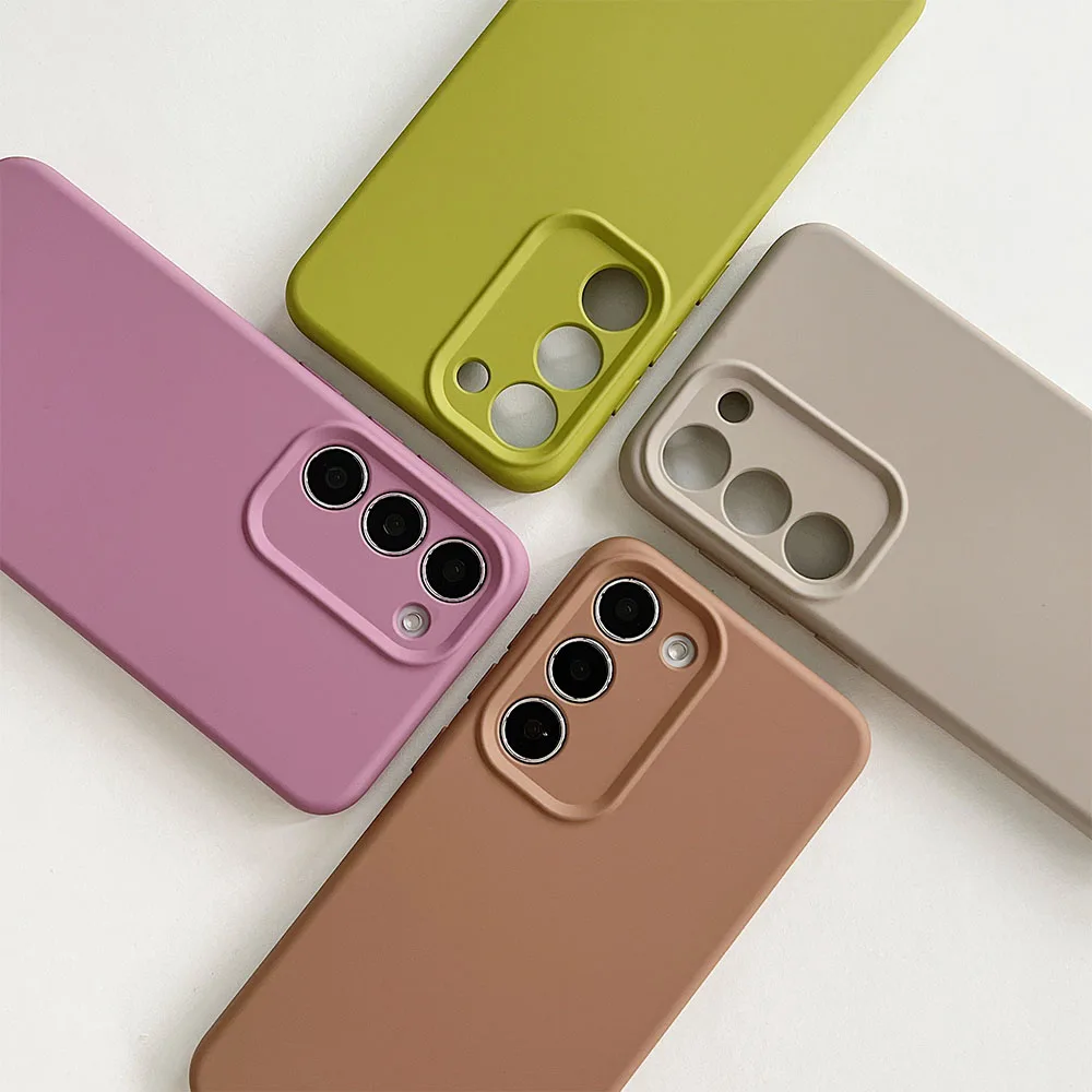 High quality Original Liquid Soft Silicone Phone Case On For Samsung Galaxy S24 S23 Plus S22 Ultra Lens Protect colorful Cover image 2