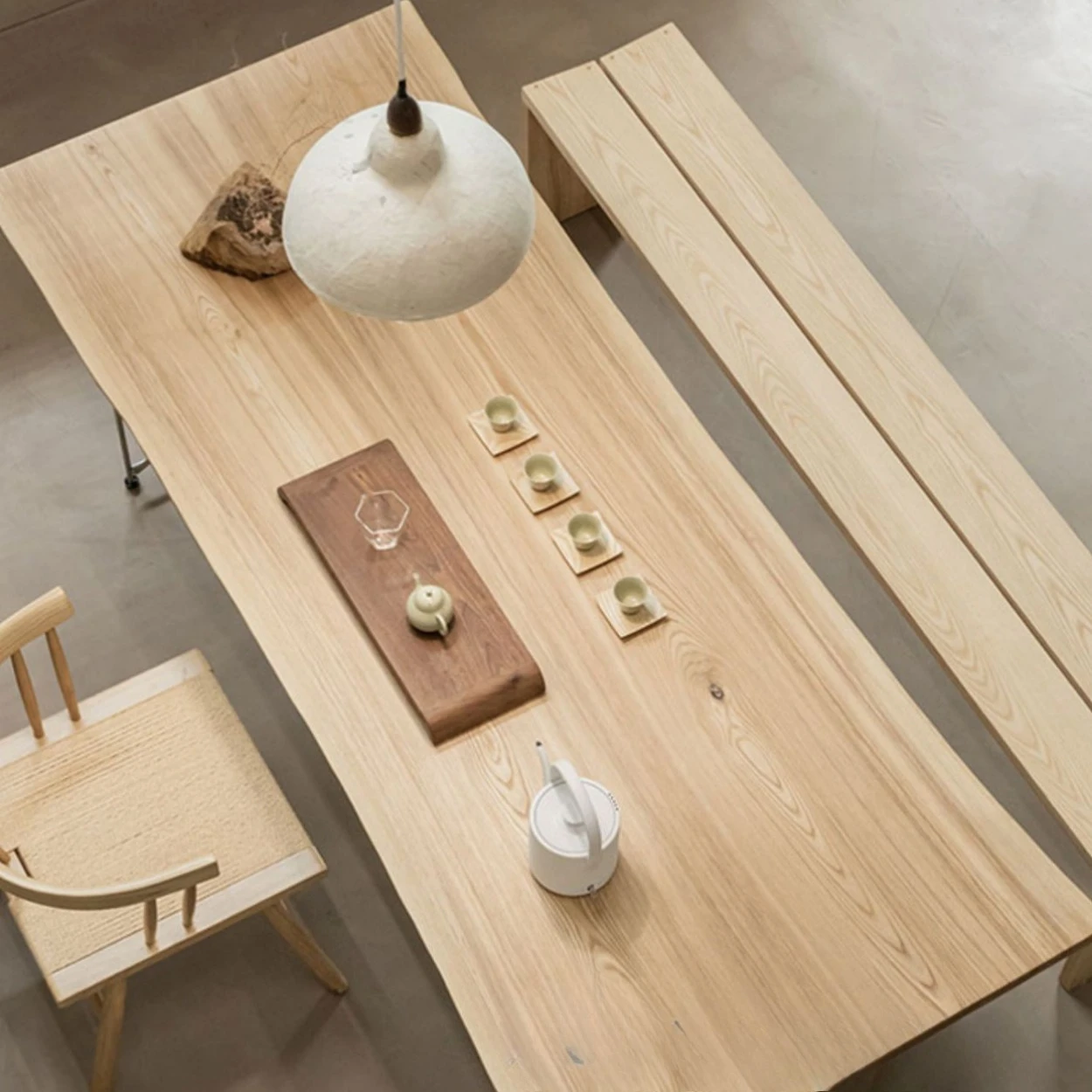 Log large board table restaurant Simple solid wood dining table Home workbench Japanese-style wabi-**** tea space Tea table and