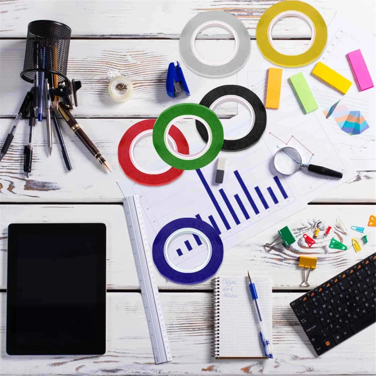 BISM1 6 рулонов ленты для белой доски 1/8, тонкая лента для белой доски, линия в тонкую полоску, художественная лента для сухого стирания, электрическая лента, 108 футов в рулоне