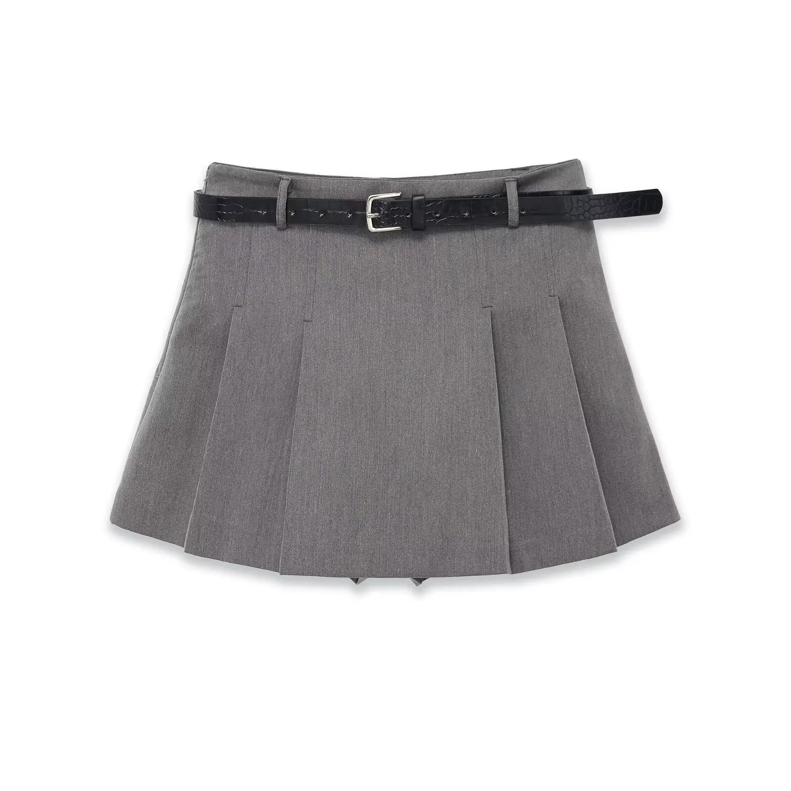 Women's Fashion Short Pleated Skirt Pants with Belt   6MR6