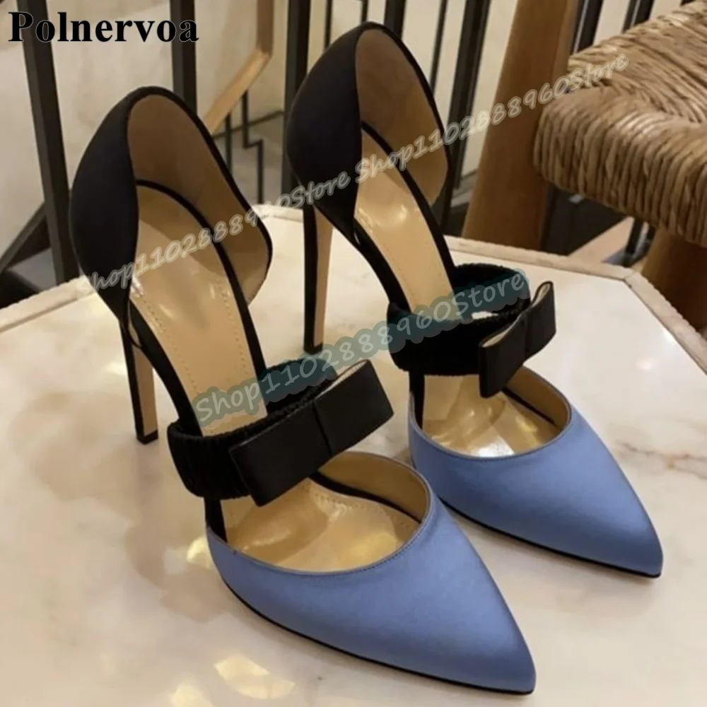 

Mixed Shallow Bowknot Strap Pointy Sandals Stilettos High Heel Shoes For Women Slip On Pointed Toe Party Fashion Casual Shoes