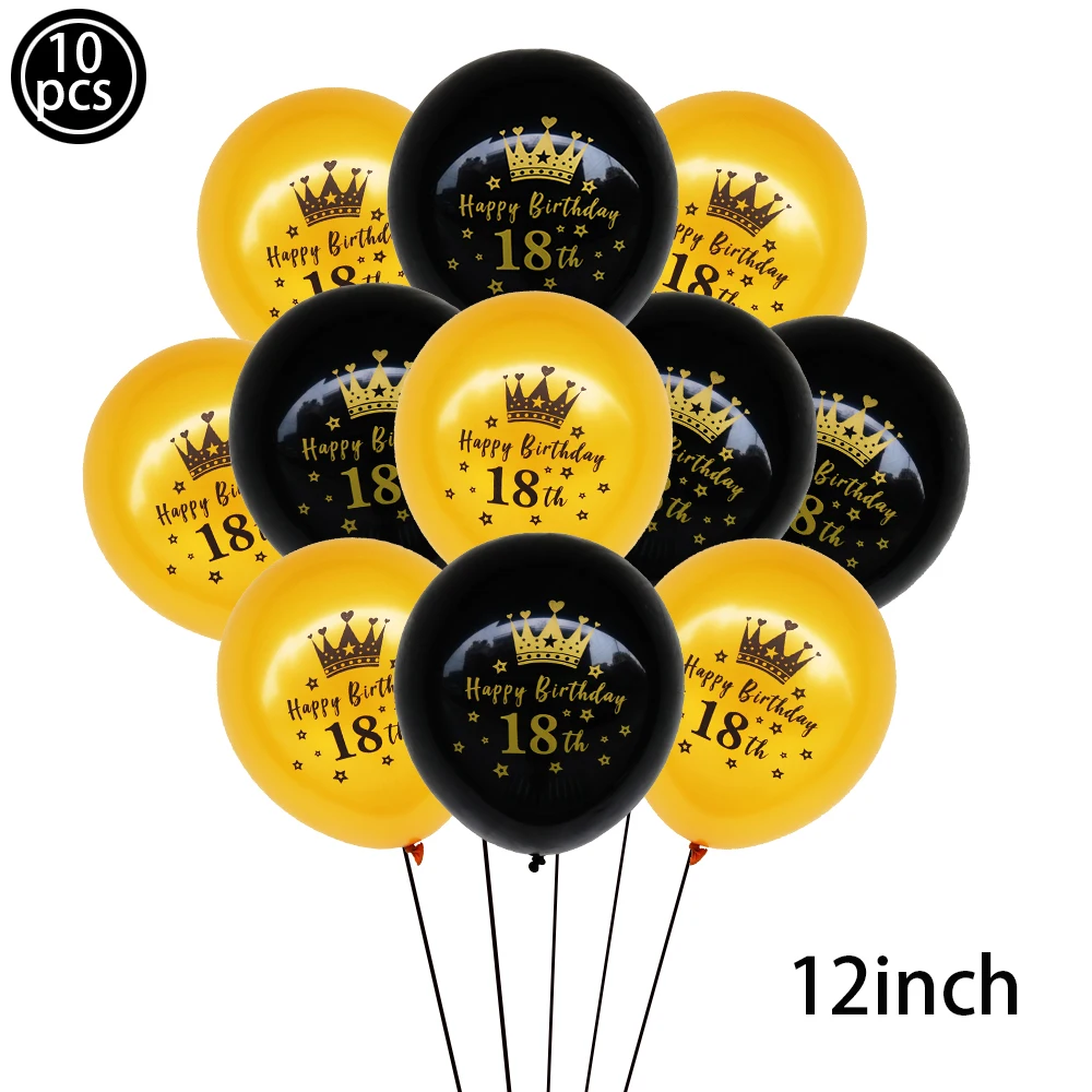 18th Birthday Decorations for Boys Girls Black Gold Party Banner Birthday Balloons Tablecloths Cake Topper Tableware Supplies