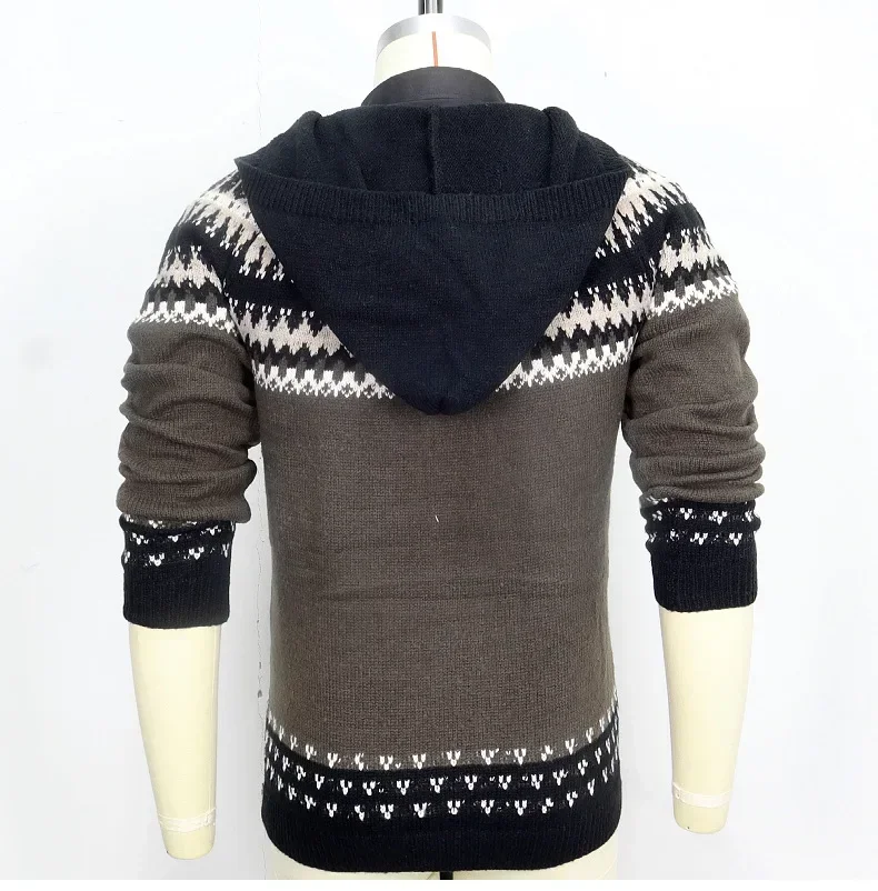 Cárdigan para hombre, suéteres, abrigo con cremallera, abrigos con capucha de manga larga estampados, abrigos informales con empalme de punto abierto, prendas de vestir exteriores para otoño e invierno, novedad de 2025